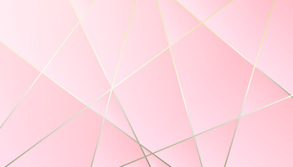 Poster - abstract polygonal luxury golden line with pink background.