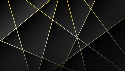 Poster - abstract polygonal luxury golden line with dark background.