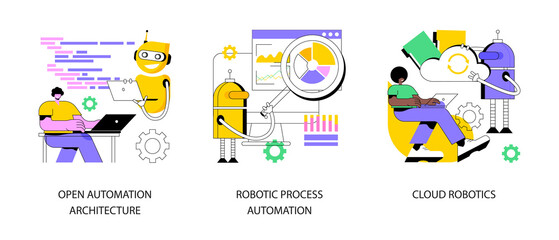 Wall Mural - AI-based software abstract concept vector illustration set. Open automation architecture, robotic process automation, cloud artificial intelligence, remote machine learning abstract metaphor.