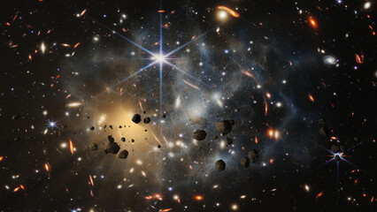 Wall Mural - deep space travel. part of the first image from nasa's new james webb space telescope has been used 