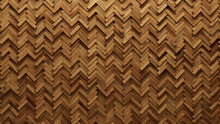 Herringbone Tiles Arranged To Create A Natural Wall. Wood, Soft Sheen Background Formed From 3D Blocks. 3D Render