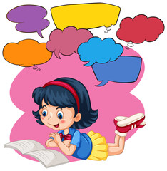 Wall Mural - speech bubble template with girl reading