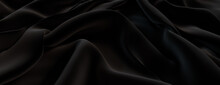 Black Cloth With Wrinkles And Folds. Smooth Surface Background.