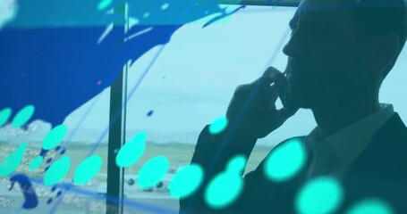 Poster - Animation of world map and data processing over businessman using smartphone at airport