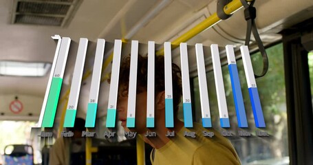 Poster - Animation of calendar graph processing data over thoughtful caucasian man travelling on bus