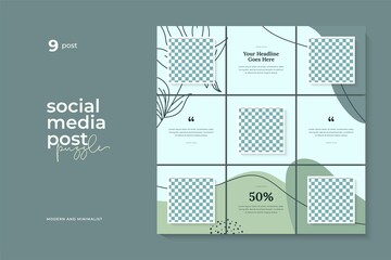 instagram puzzle template, abstract element instagram post design, pastel background, instagram puzzle feed pack template.