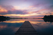 Colorful Sunset Over Beautiful Calm Lake. High Quality Photo