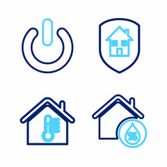 Sticker - Set line House humidity, temperature, and Power button icon. Vector