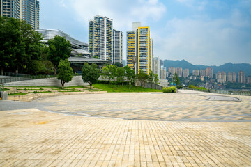 Fototapete - Open space square ground and urban skyline, Chongqing, China