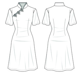 chinese cheongsam dress, chinese short sleeve dress front and back view. fashion illustration vector