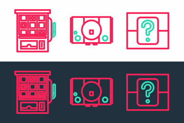 Poster - Set line Mystery or random box, Slot machine and Video game console icon. Vector