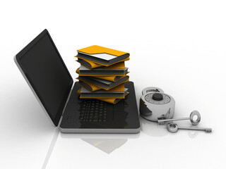 Poster - 3d rendering Folder on laptop with lock