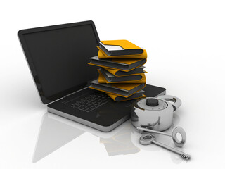 Poster - 3d rendering Folder on laptop with lock