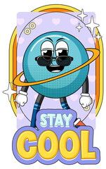 Sticker - Saturn cartoon character with stay cool badge