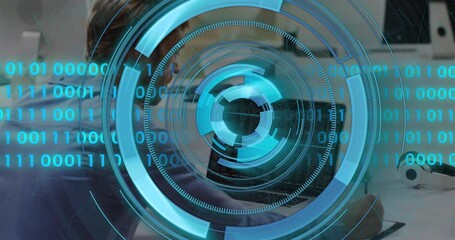 Poster - Animation of data processing over caucasian businessman using laptop