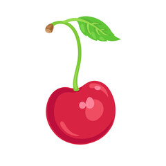 Canvas Print - Fresh cherry. In cartoon style. Isolated on white background. Vector flat illustration.