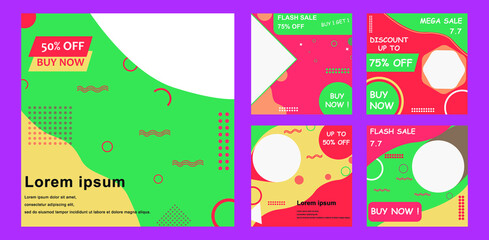 Poster - Social media post template collection set. Editable stroke. Vector illustration. EPS 10.