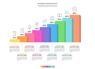 Vector creative infographic of columns bar chart with nine options. Modern comparison business table isolated on transparent background. Design timeline with data slide template