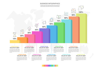 Wall Mural - Vector creative infographic of columns bar chart with 10 options. Modern comparison business table isolated on transparent background. Design timeline with data slide template