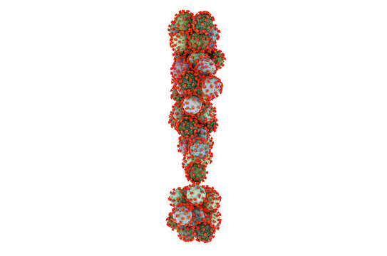 Exclamation mark from viruses. 3D rendering