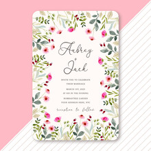 Wedding Invitation With Pink Wildflower Watercolor