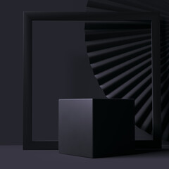 Wall Mural - Product presentation podium in black room geometric decoration elements 3d rendering