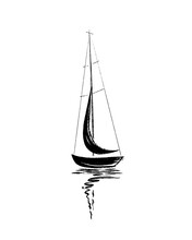 Boat In The Sea. Abstract Minimalistic Style. Hand Drawn In Black Ink, Brush And Paint Texture. Vector Illustration