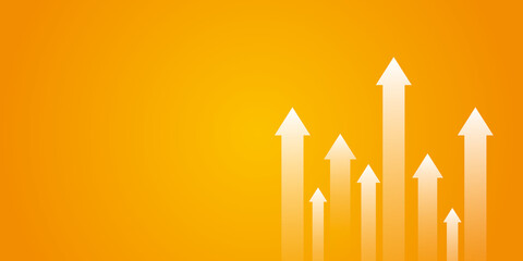 Group of white arrow up to growth on orange background. Business target or goal success, team, teamwork, achievement and creative progress concept. copy space for text. Graphic design style.