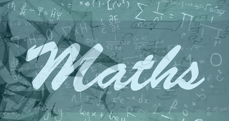 Image of mathematical equations and shapes over maths text