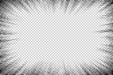 Wall Mural - Comic frame. Halftone cartoon border. Pop art dot. Attention pattern. Faded texture. Black line isolated on transparent background. Anime lines design for prints. Grunge dots. Vector illustration