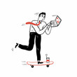 Businessman working on a skateboard