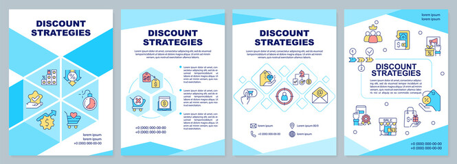 Discount strategies blue brochure template. Business plan. Leaflet design with linear icons. Editable 4 vector layouts for presentation, annual reports. Arial-Black, Myriad Pro-Regular fonts used