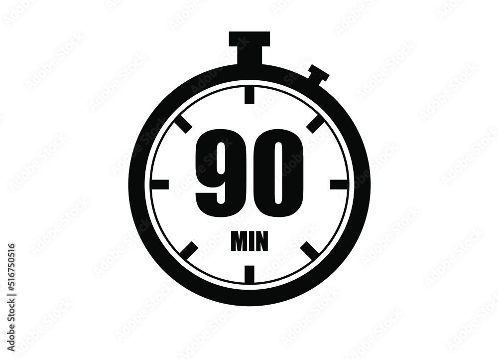 90 Minutes timers clock. Time measure. Chronometer vector icon 