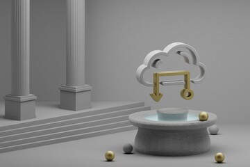 Aufkleber - Beautiful abstract illustrations Cloud Database symbol icon on a fountain and column background. 3d rendering illustration. Web Hosting.