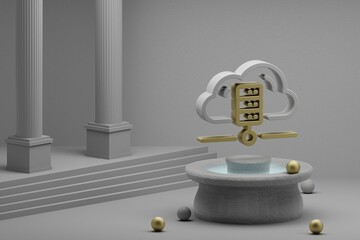 Poster - Beautiful abstract illustrations Server symbol icon on a fountain and column background. 3d rendering illustration. Web Hosting.