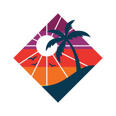 Wall Mural - Palms beach square retro badge. Vector illustration