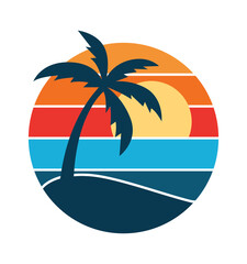 Poster - Palms beach round retro badge. Vector illustration