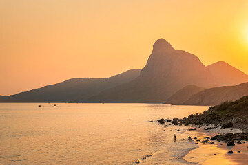 Aerial view of Nhat beach, Con Dao island, Ba Ria Vung Tau, Vietnam. Sunset beautiful