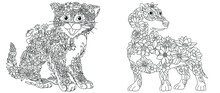 Kitten And Dachshund Dog Coloring Pages