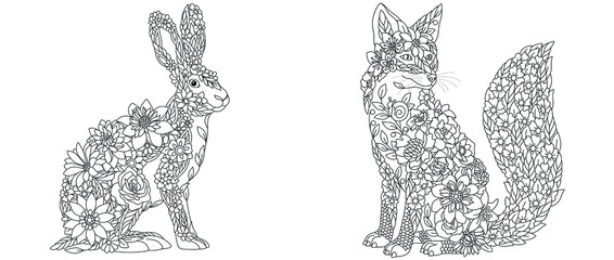 Wall Mural - Rabbit and fox coloring pages