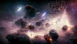 Abstract space space with clouds, nebula and stars. Sci-fi space. Night space starry sky. 3D illustration.