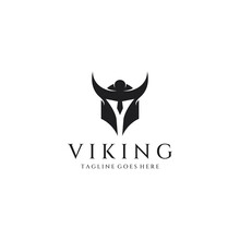 Viking Warrior Helmet Logo With Horned Helmet And Viking With The Letter V. The Logo Can Be Used For Boats, Sports And Others.