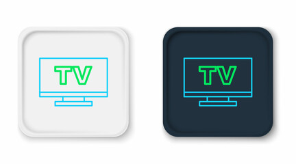 Sticker - Line Smart Tv icon isolated on white background. Television sign. Colorful outline concept. Vector