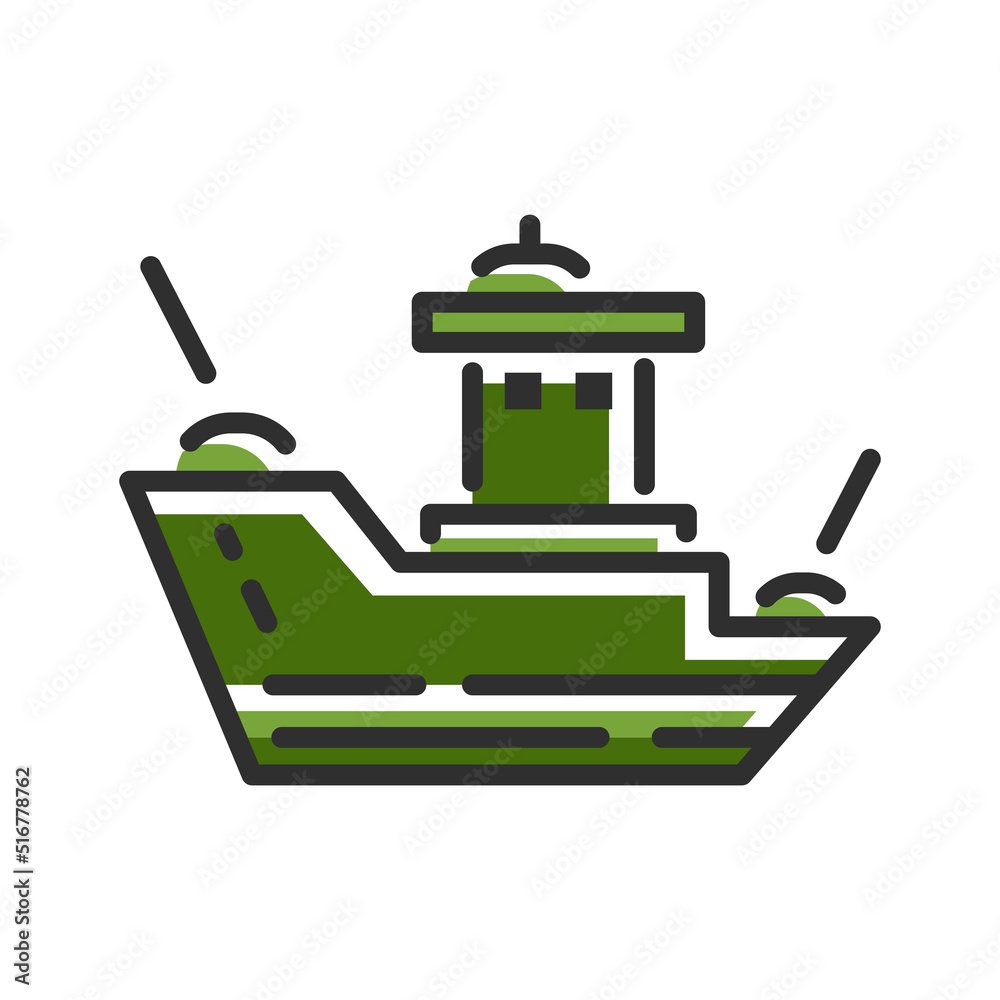 Military ship line icon. Sea transport. War logo concept. Vector illustration