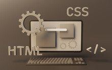 Programming Web Pages With Html And Css Code On A Desktop Computer.