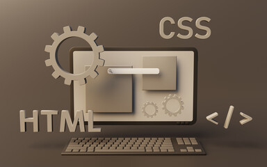 Programming web pages with html and css code on a desktop computer.