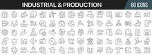 Industrial And Production Line Icons Collection. Big UI Icon Set In A Flat Design. Thin Outline Icons Pack. Vector Illustration EPS10