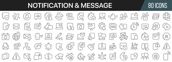 Aufkleber - Notification and message line icons collection. Big UI icon set in a flat design. Thin outline icons pack. Vector illustration EPS10