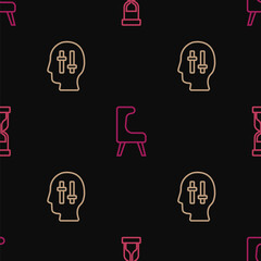 Sticker - Set line Old hourglass, Solution to the problem and Armchair on seamless pattern. Vector