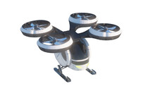 A White Unmanned Passenger Drone Taxi Flying. 3D Render 